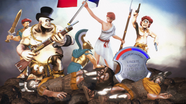 Men holding flags shield hill free wallpaper - medium preview image