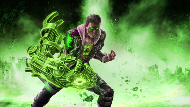 Green suit man holding glowing #2 free wallpaper - medium preview image