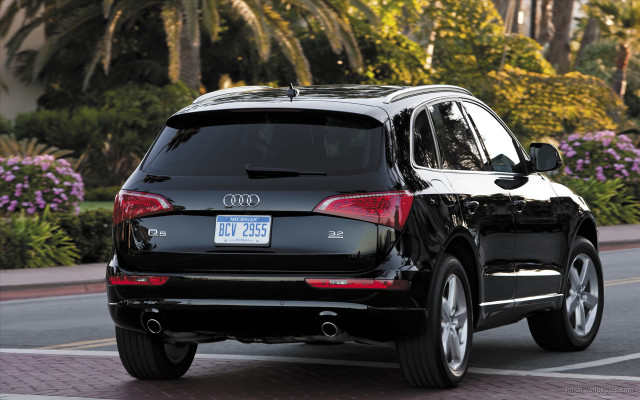 Black car driving street flowers free wallpaper - medium preview image