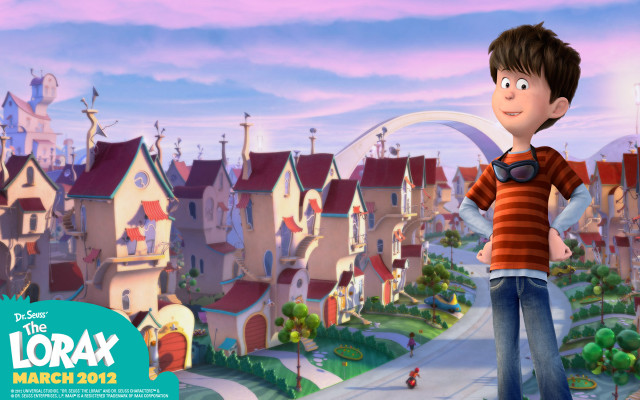 Boy striped shirt cartoon town free wallpaper - medium preview image