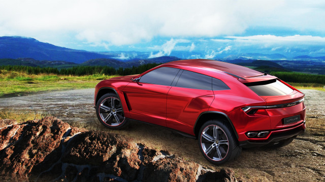 Red sports car rocky road free wallpaper - medium preview image