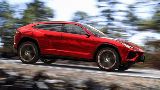 Red lamb suv driving forest free wallpaper - medium preview image