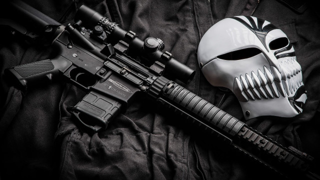 White mask gun black cloth free wallpaper - medium preview image