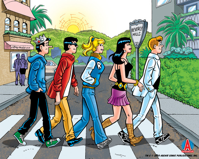 Cartoon group people crossing street free wallpaper - medium preview image