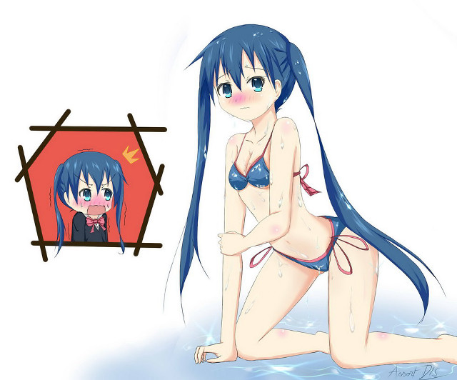 Cartoon girl blue wig anime free wallpaper - medium preview image