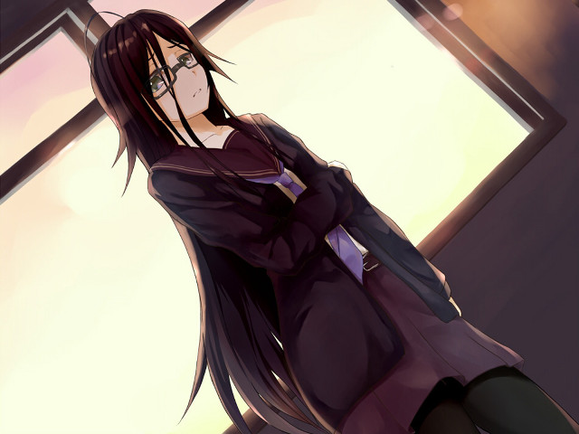 Woman purple dress window hands free wallpaper - medium preview image