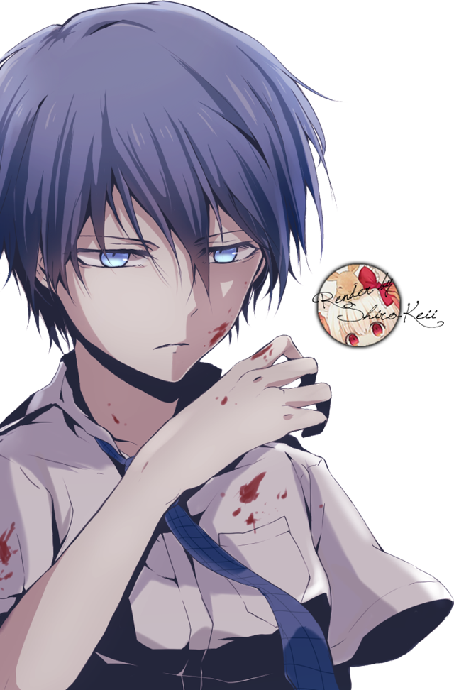 Blue hair shirt holding button free wallpaper - medium preview image
