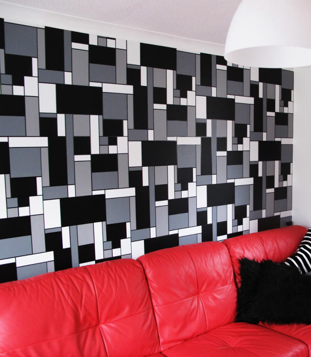 Red leather couch black white free wallpaper - medium preview image