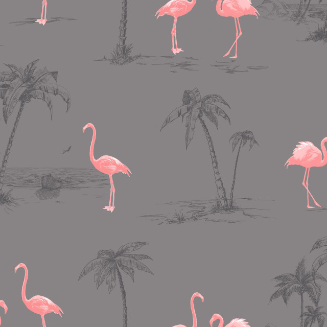 Flamingos beach palm trees kitsch free wallpaper - medium preview image