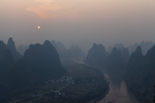 River valley mountains sunset clouds free wallpaper - medium preview image
