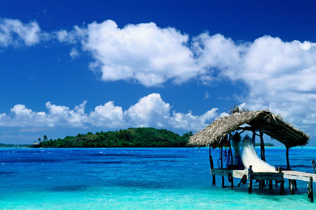 Hut dock ocean boat island free wallpaper - medium preview image