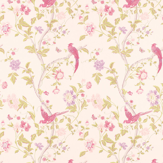 Pink green floral wallpaper birds #2 free wallpaper - medium preview image