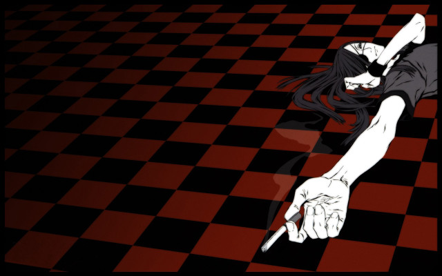 Woman long hair lying checkered free wallpaper - medium preview image