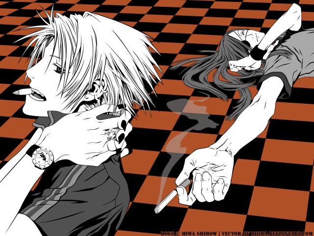 Anime couple checkered floor hands free wallpaper - medium preview image