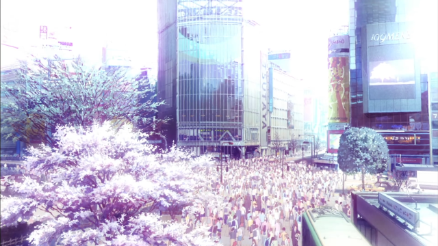 Crowd walking street tall buildings free wallpaper - medium preview image