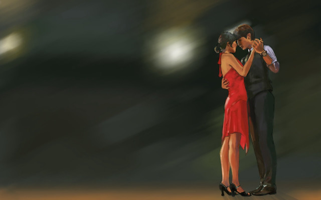 Couple kissing blurry background standing free wallpaper - medium preview image