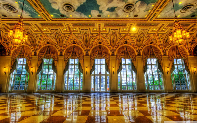 Large room checkered floor painted free wallpaper - medium preview image