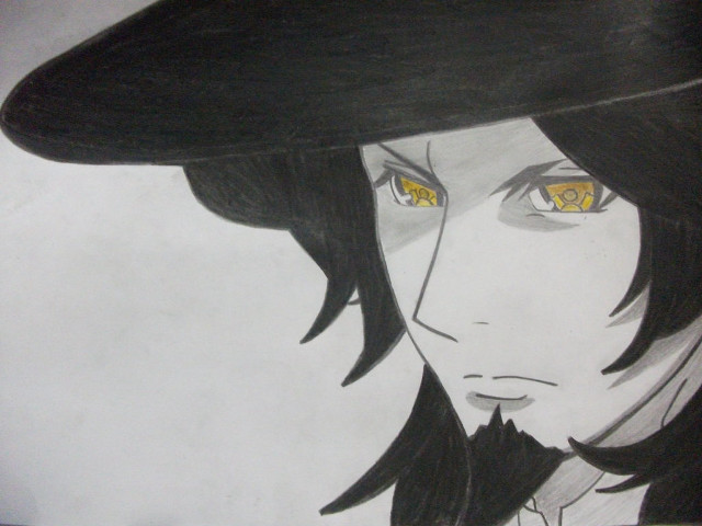 Man hat yellow eyes drawing free wallpaper - medium preview image