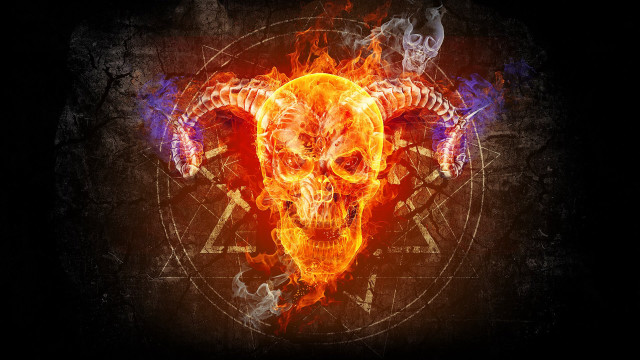 Skull horns fire pentagram symbol free wallpaper - medium preview image