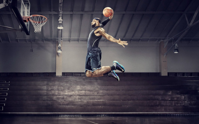 Man jumping dunk basketball gym free wallpaper - medium preview image