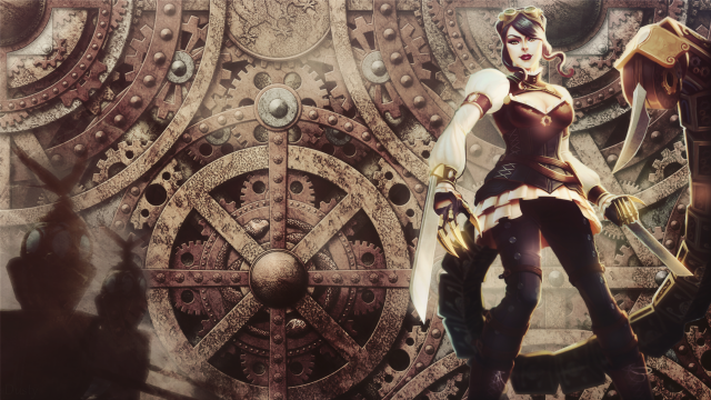 Steampunk woman sword mechanical clock free wallpaper - medium preview image