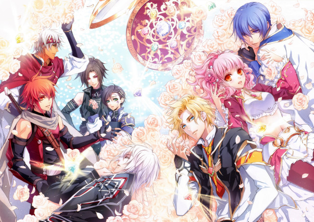 Anime characters group flower background free wallpaper - medium preview image