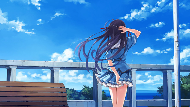 Woman long hair bench looking free wallpaper - medium preview image