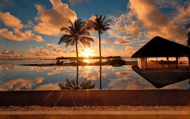 Sunset reflection sky clouds pool free wallpaper - medium preview image