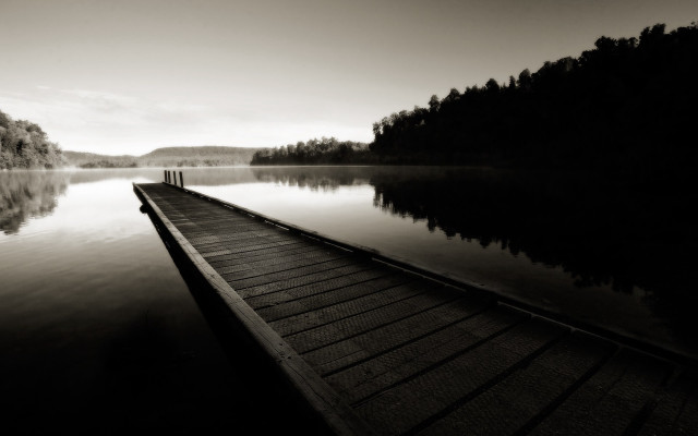 Dock lake forest hillside trees free wallpaper - medium preview image