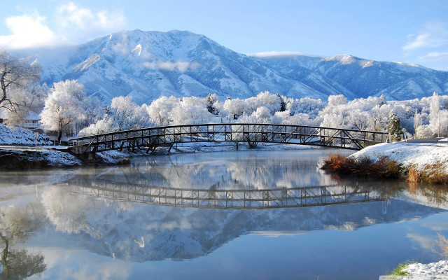 Bridge river mountain snow trees #5 free wallpaper - medium preview image