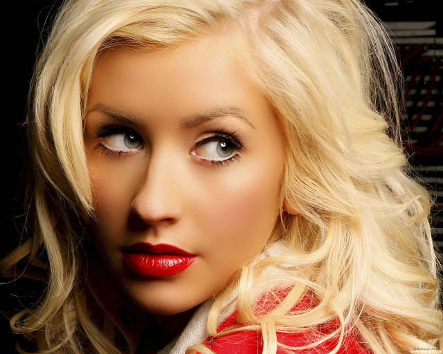 Woman blonde hair red lipstick free wallpaper - medium preview image