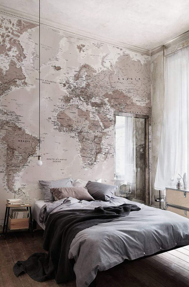 Bedroom map bed gray comforter free wallpaper - medium preview image