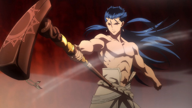 Man blue hair sword shield free wallpaper - medium preview image