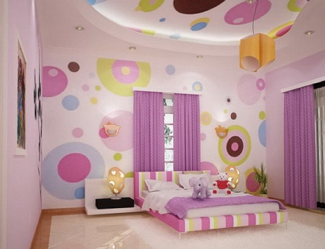 Pink bed pink ceiling circles free wallpaper - medium preview image