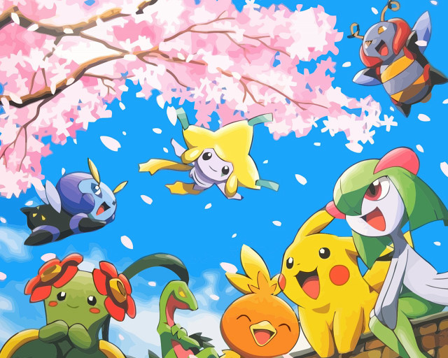 Pokemon flying cherry blossom tree free wallpaper - medium preview image