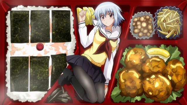 Woman sitting red tray food free wallpaper - medium preview image