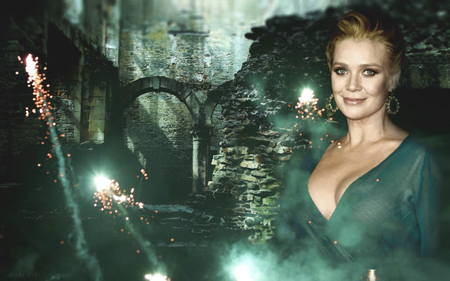Woman green dress castle fireworks free wallpaper - medium preview image