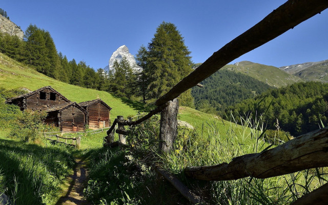 Wooden cabin green valley mountain free wallpaper - medium preview image