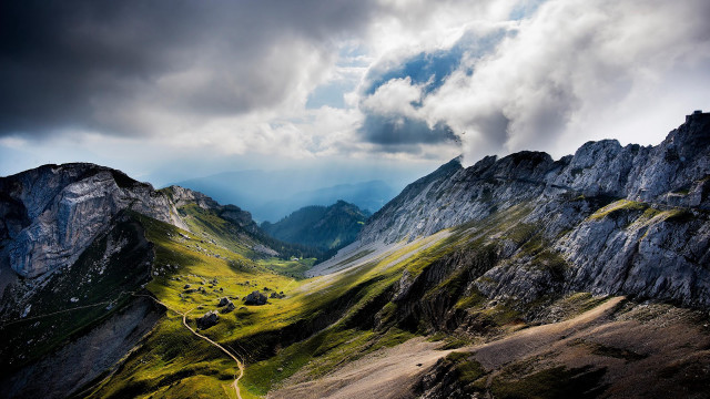 Mountain range winding road cloudy free wallpaper - medium preview image