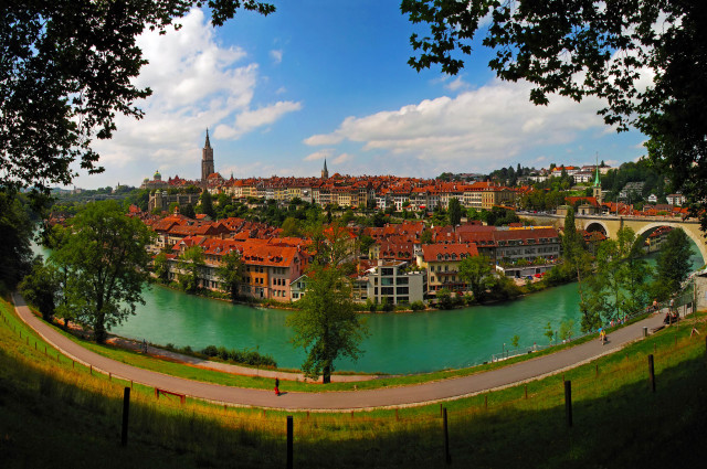 River lush green countryside city free wallpaper - medium preview image