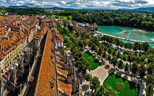 Bird eye view city river free wallpaper - medium preview image