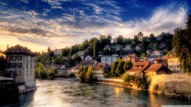 River city hillside trees buildings #2 free wallpaper - medium preview image