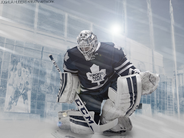 Hockey goalie kneeling building mask free wallpaper - medium preview image