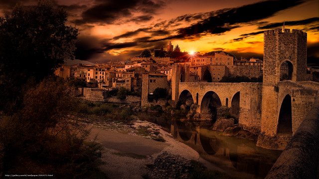 City bridge river sunset dark free wallpaper - medium preview image
