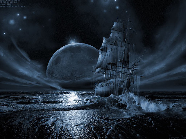 Gothic ship ocean night fullmoon free wallpaper - medium preview image