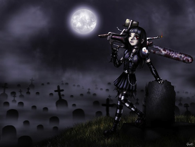 Cartoon woman bat cemetery full free wallpaper - medium preview image