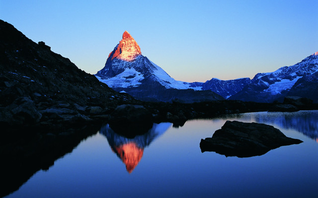 Mountain reflection water background red free wallpaper - medium preview image