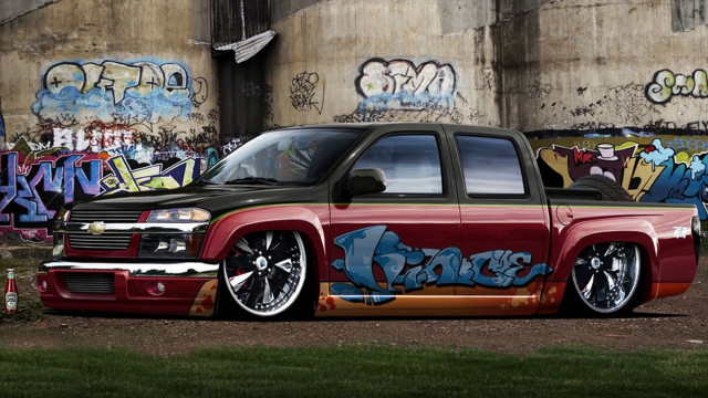 Red truck graffiti building walls free wallpaper - medium preview image