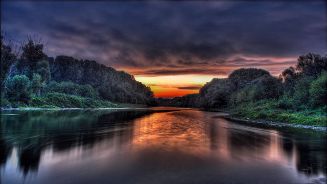 River sunset trees cloudy sky #2 free wallpaper - medium preview image
