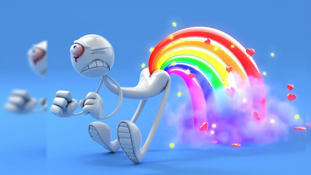 White robot running rainbow clouds free wallpaper - medium preview image